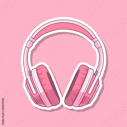 Gamer Girl kawaii pink headphones 90’s Game vector illustration for sticker, pin, card, poster etc isolated on white. Girl power, glamour barbie style cute pastel element trendy and modern earphone