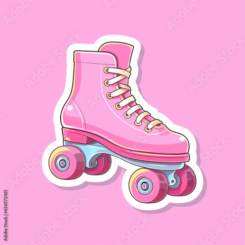 Retro roller skates icon hipster style pink color girl glamour style. Modern vintage. Vector illustration, trendy isolated sticker barbiecore