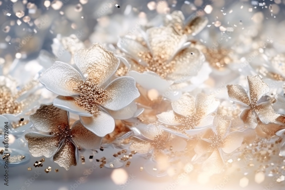 Beautiful flower on bokeh background with copy space. Аbstract background with bokeh defocused lights. Glittering lights background. 3D rendering