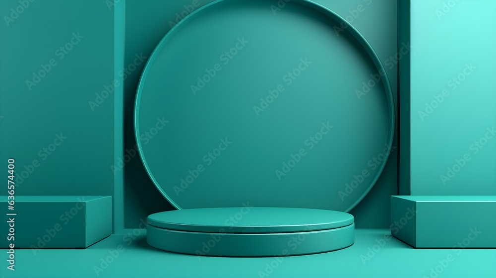 Minimalist Room with a beautiful Stage in Turquoise Colors. Modern and Futuristic Background for Product Presentation.