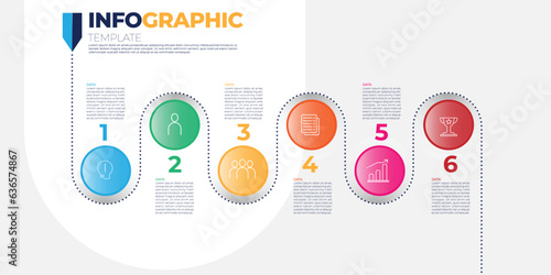 modern design template for infographics.Line infographic numbers template with six elements, icons. Timeline designed for business, presentations, web design, interface, diagrams with 6 steps