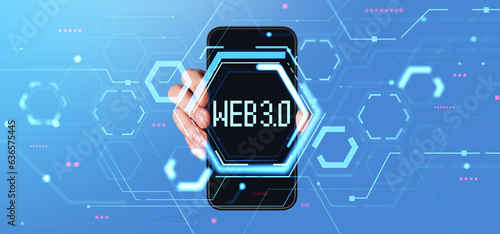 Man hand with web 3.0 smartphone