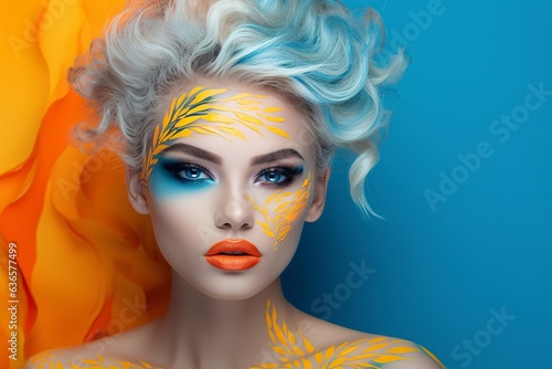 beautiful young model with creative makeup posing for the camera