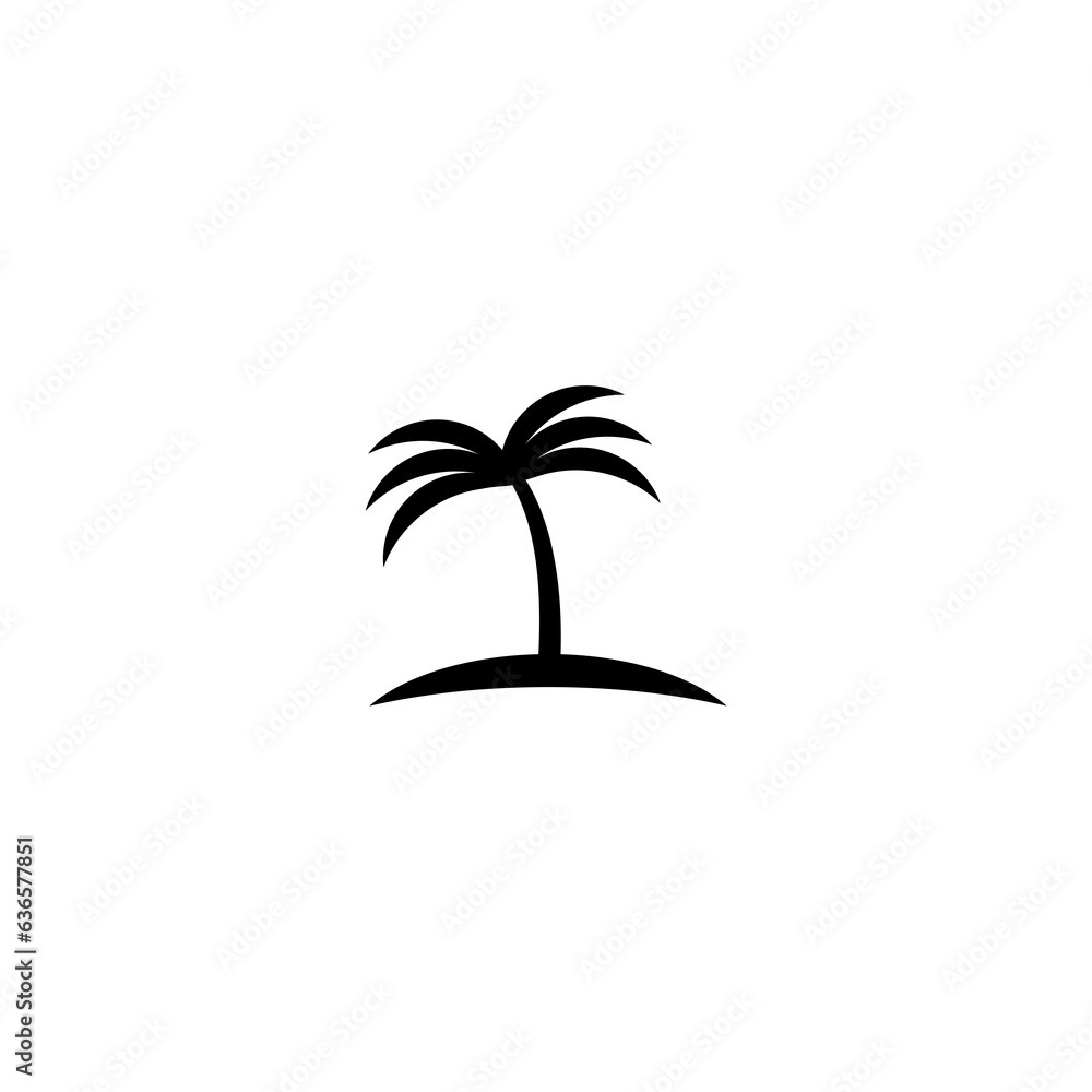  Beach with palm tree outline vector icon. Symbol, logo illustration.