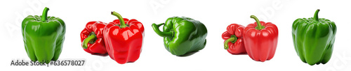 red and green pepper isolated on transparent background, png high quality