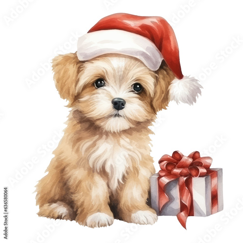 Christmas dog watercolor illustration, generative AI