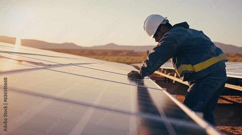 An engineer repairing solar panels. An engineer repairing solar panels.