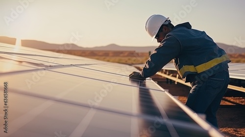 An engineer repairing solar panels. © MiguelAngel