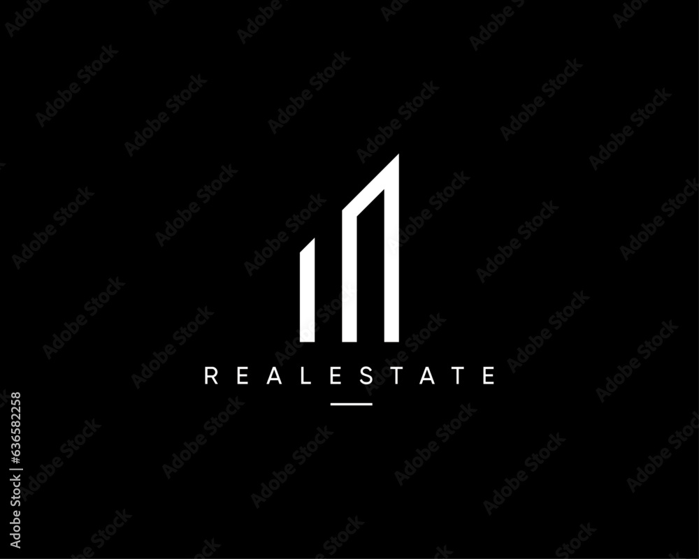 Real estate logo design composition for business identity. Abstract city building vector design symbol.
