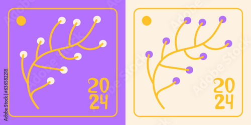 Trendy poster with modern colorful 2024 typography on the New Year holiday, banner cover background design. Hand drawn vector illustration for print, social media designs. Abstract modern backdrop wit