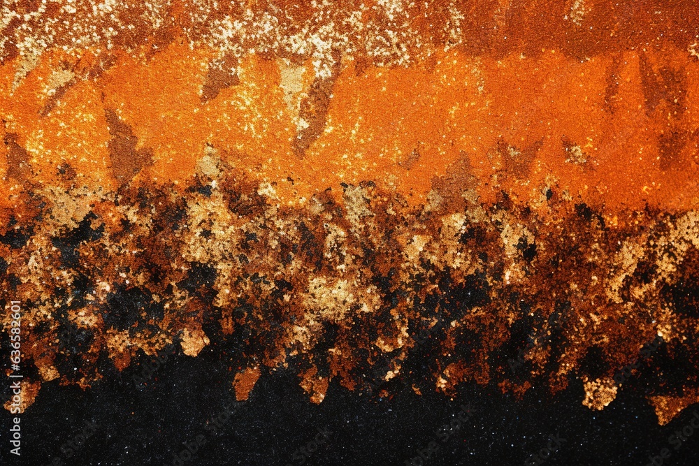 Fototapeta premium Abstract Halloween or Thanksgiving party invitation with glitter and sparkles on orange and black background. Generative AI