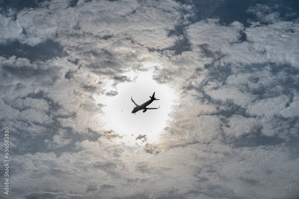 Fototapeta premium Airplane on final approach to Beirut International Airport, Lebanon
