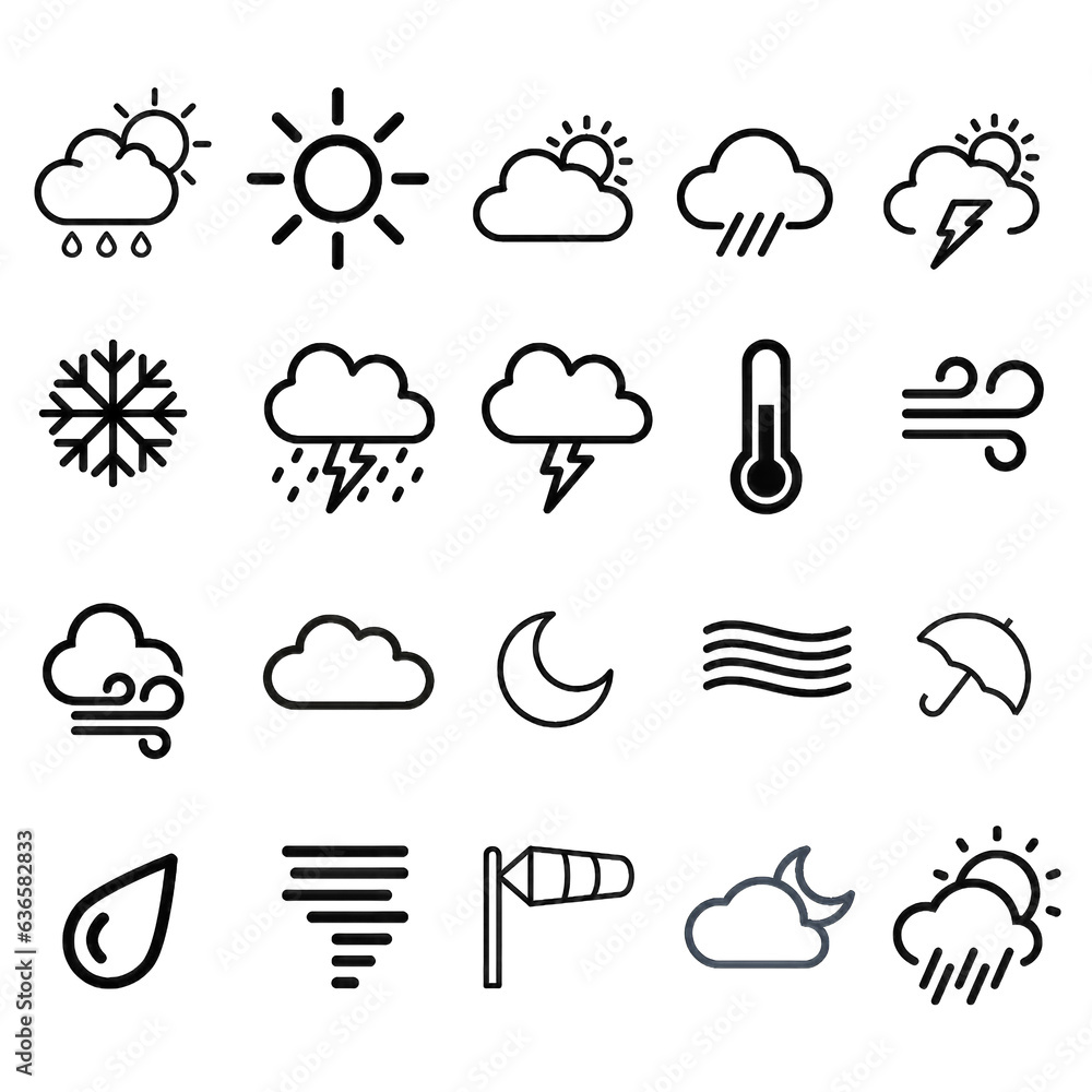 Weather line icon set with editable stroke. Outline collection of meteorology symbols. Vector illustration, Generative AI Weather line icon set with editable stroke. Outline collection of meteorology symbols. Vector illustration, Generative AI