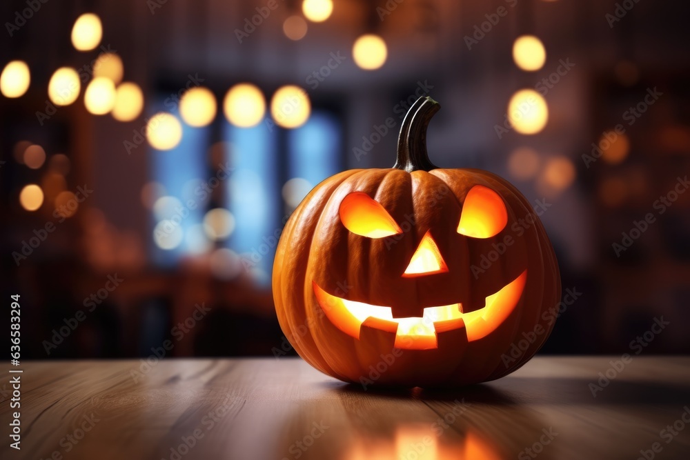 Big pumpkin with carved funny glowing face Big pumpkin with carved funny glowing face