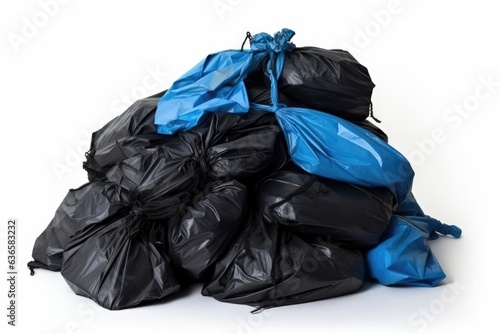 Big pile of garbage in black blue trash bags isolated © Оксана Олейник