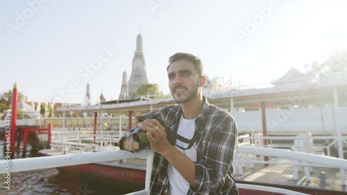 Male solo traveler exploring the bangkok city 