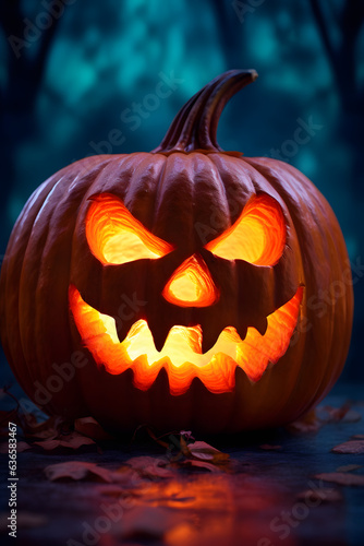 A grinning neon Jack-o-lantern with glowing eyes