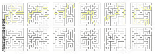 Maze or puzzle design. Maze game. Find the path and the right solution to get out. Vector illustration.