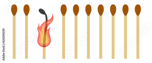 Match vector. Burnt match. Burning match. The rest are whole matches.