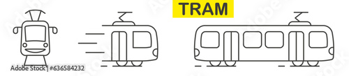 Public transport. Tram. Vector illustration of public transport. Tram thin line.