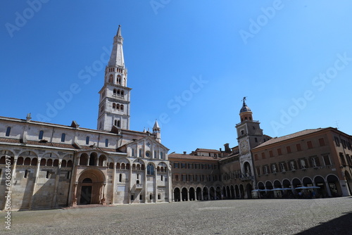 Modena, Emilia Romagna, Italy, Ghirlandina tower and Unesco cathedral on the Piazza Grande (Big Square), historical city center, touristic place photo