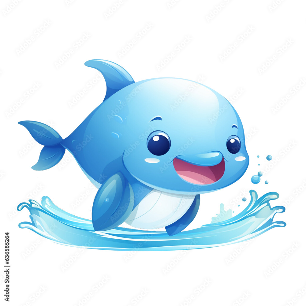 a cartoon dolphin in the water, in the style of white background, Generative AI a cartoon dolphin in the water, in the style of white background, Generative AI
