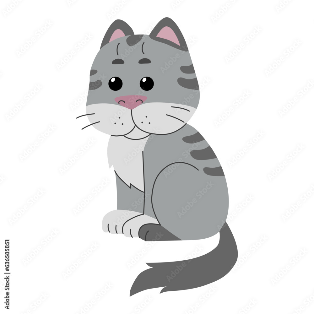 Cute gray cat sitting isolated on white background. Vector illustration Cute gray cat sitting isolated on white background. Vector illustration