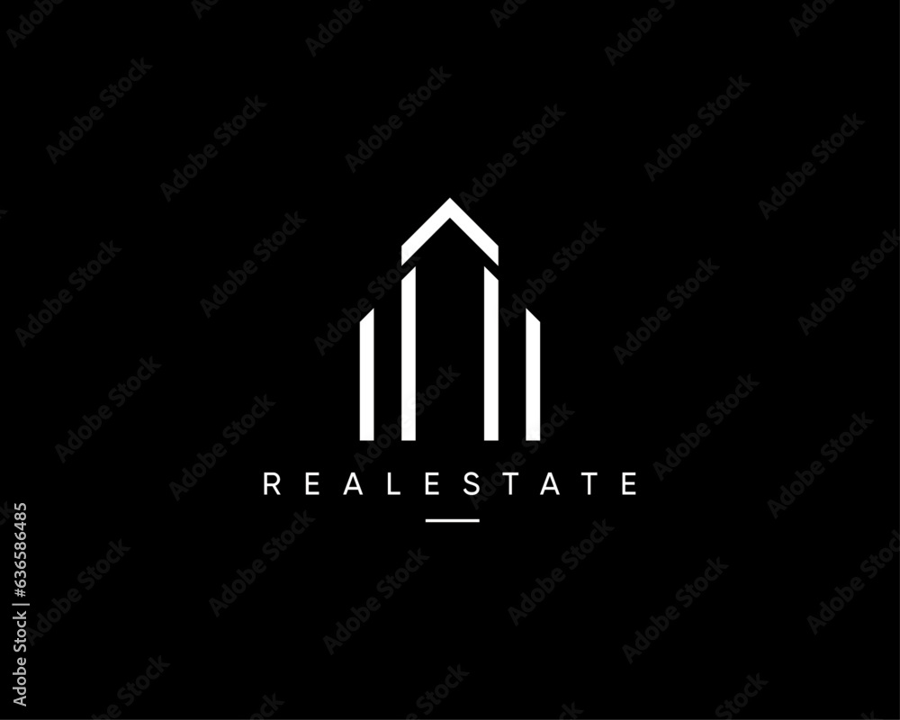 Real estate, architecture, construction, building, apartment, residence, property, cityscape, planning and structure logo design composition.
