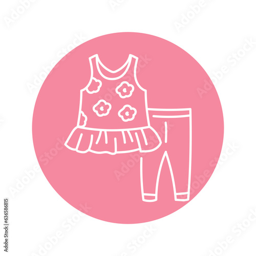 Baby girl tunic and legging black line icon.
