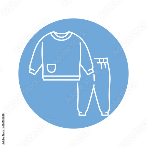 Baby jacket and pants black line icon.