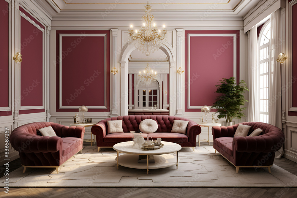 luxury modern living room burgundy & white theme