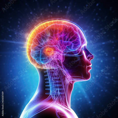 Nano technology innovation concept. Human brain, futuristic technology development. Artificial intelligence. illustration.