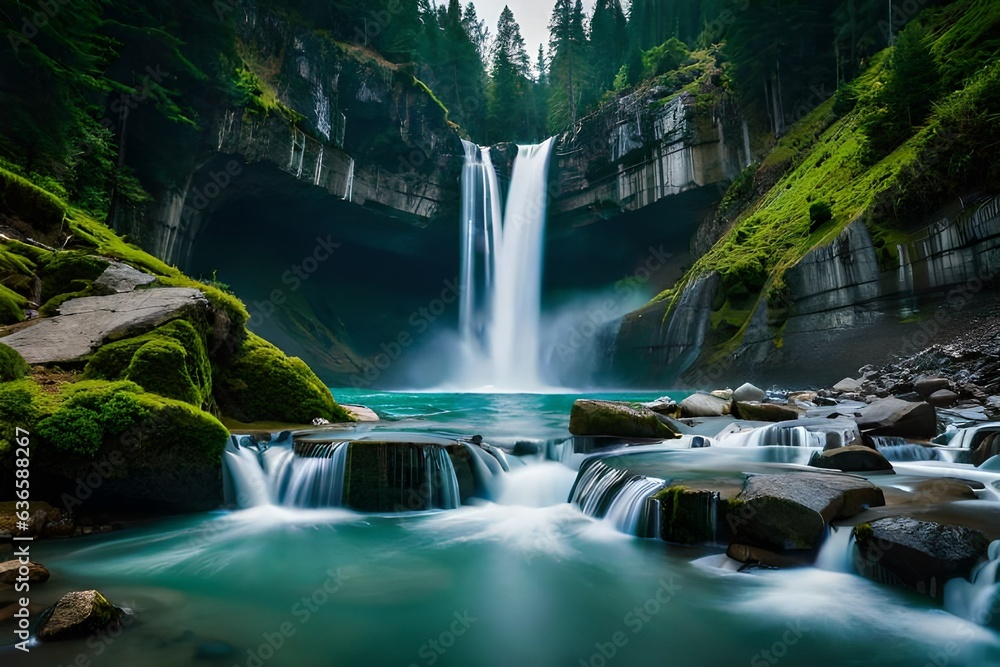 Fototapeta premium most beautiful water falling from top of mountain with forest