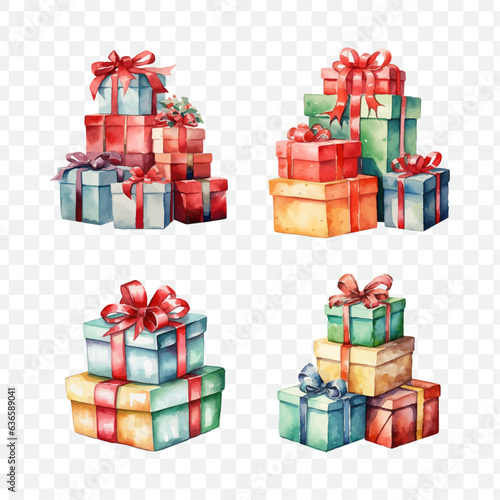 Christmas gift box watercolor isolated graphic transparent