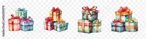 Christmas gift box watercolor isolated graphic transparent