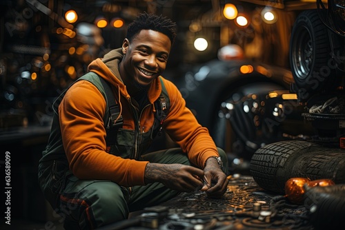 Wallpaper Mural Car mechanic of African-American origin carefully diagnosing a car problem Torontodigital.ca