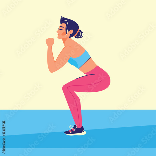 Girl doing squats black line icon.