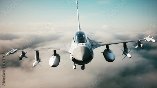 Fighting Falcons. Military american jet fighter. 3d animation
 photo