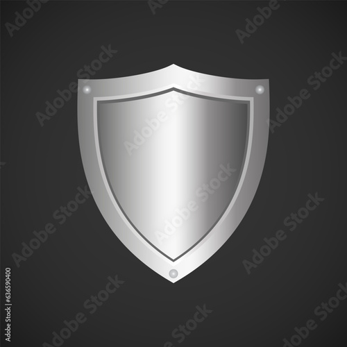 Metal shield icon badge vector in black background