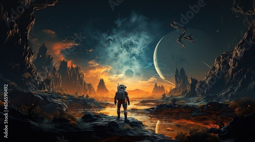 Astronaut explores space being desert planet.