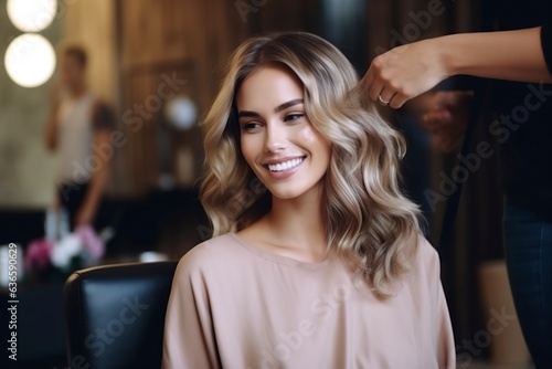 beautiful blonde model at the hair salon