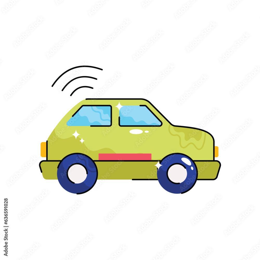 Smart car doodle vector outline Sticker. EPS 10 file