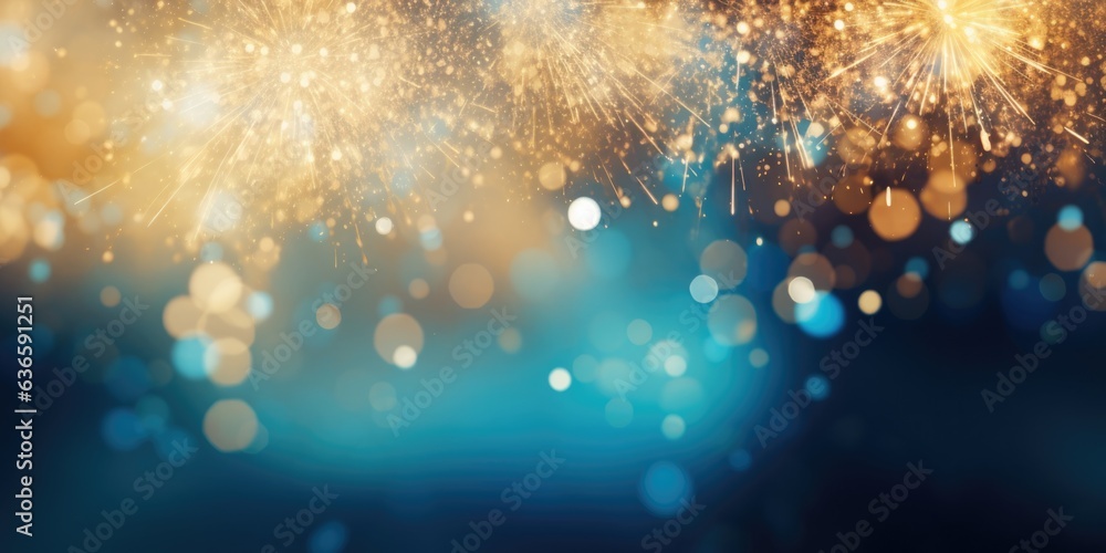 Abstract background new year, Blue and gold fireworks and celebrating ...