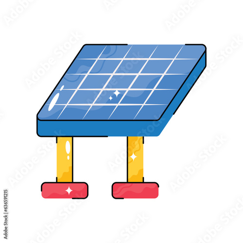 Solar panel doodle vector outline Sticker. EPS 10 file