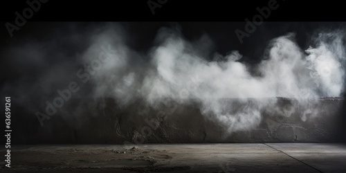 Abstract light in a dark concrete floor with smoke, Background of empty room, street, neon light, fog, asphalt, copy space, generative ai