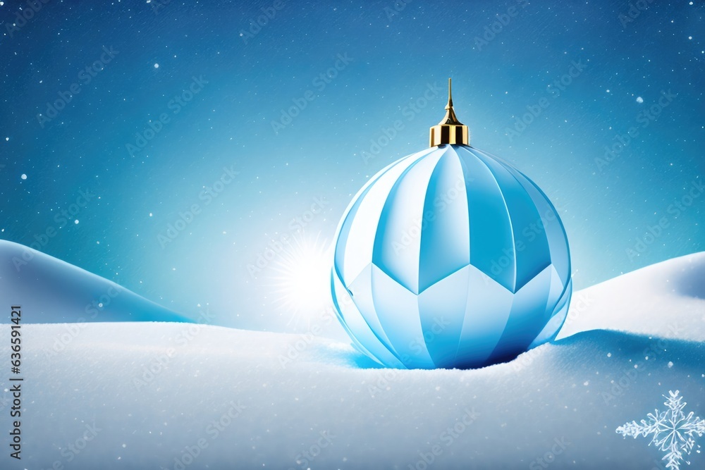 Fototapeta premium Beautiful Christmas decoration with a ball in snow. AI generated.