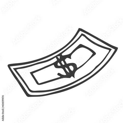 dollar bill doodle icon, vector illustration. money sketch isolated