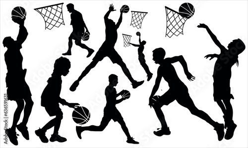 Sport training silhouettes and basketball vector set of players