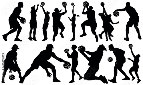 Sport training silhouettes and basketball vector set of players