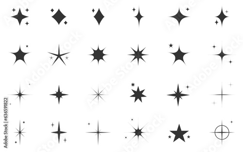 Star sparkle template stamp silhouette in black color  easily editable outline icon set. Vector stock illustration.